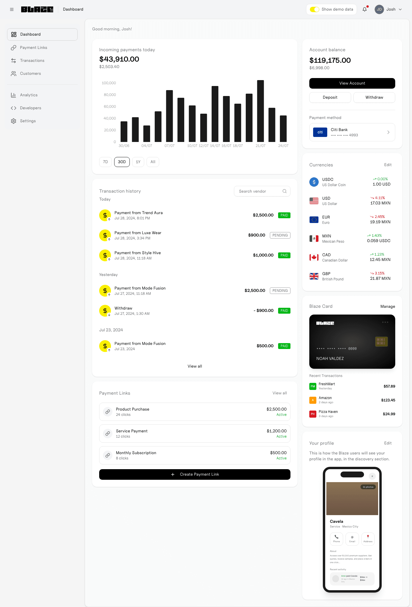 Blaze business dashboard